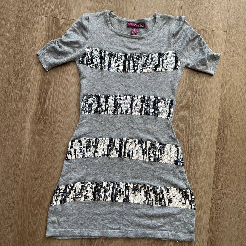 Epic Threads Medium Gray Fitted Mini Dress W Silver Sequins